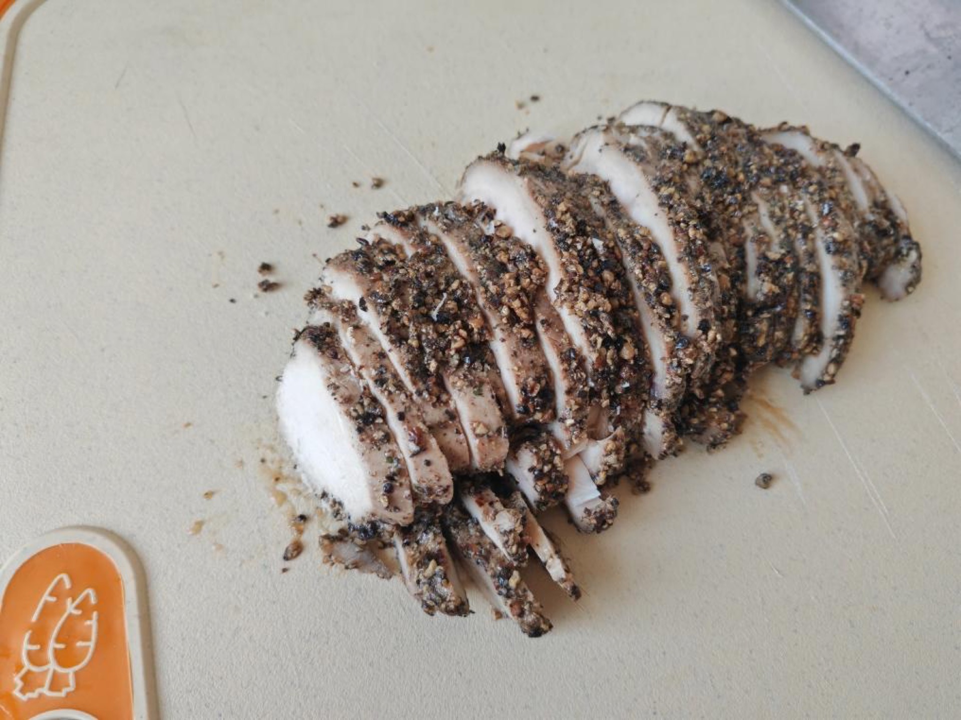 Slice the chilled chicken breast and serve.