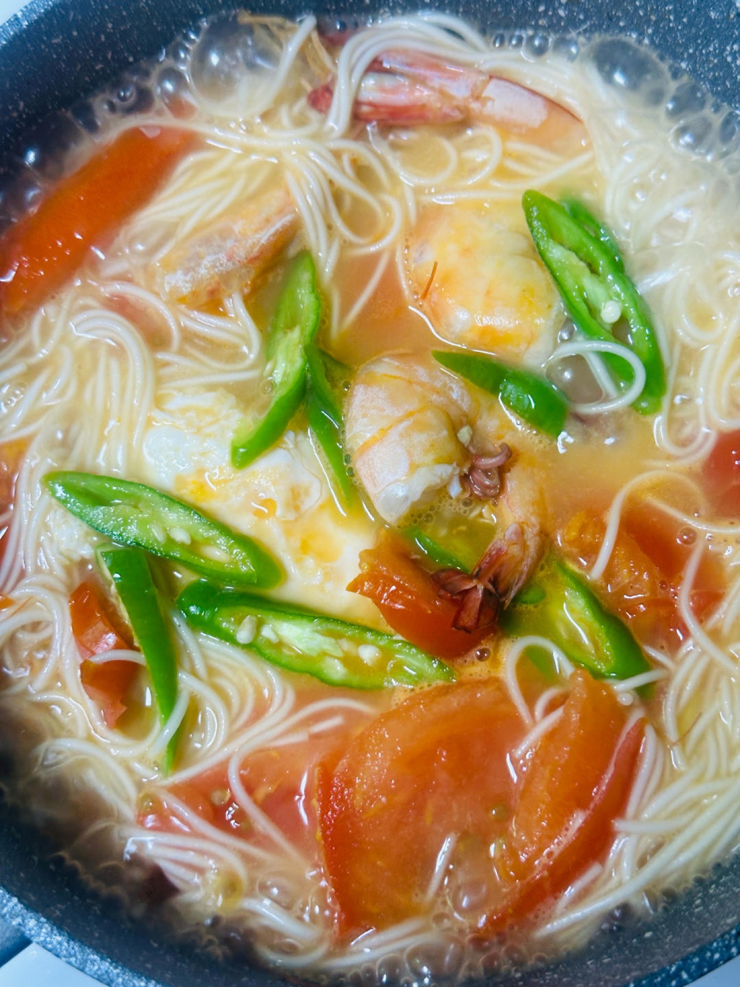Serve the noodles first and dig in.