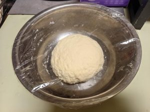Once it forms a ball, there is no need to knead it smooth — seal it and put it in the fridge to chill for half an hour.