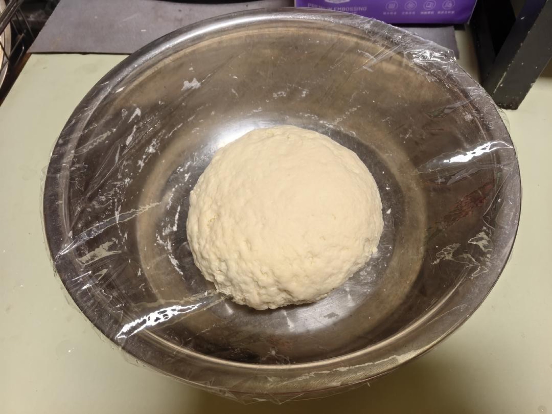 Once it forms a ball, there is no need to knead it smooth — seal it and put it in the fridge to chill for half an hour.