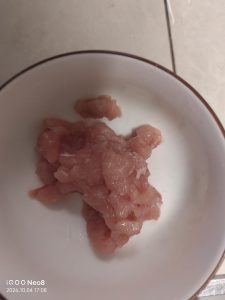 Cut the pork loin into small cubes, roughly the size of your thumb.