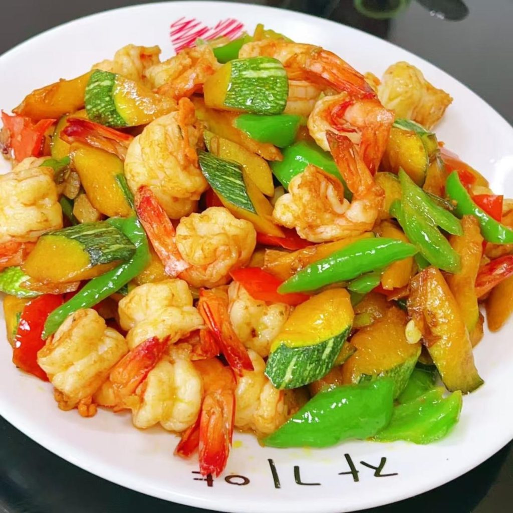 Stir-Fried Shrimp with Young Pumpkin (嫩南瓜炒虾球): Sweet Pumpkin, Savory Shrimp
