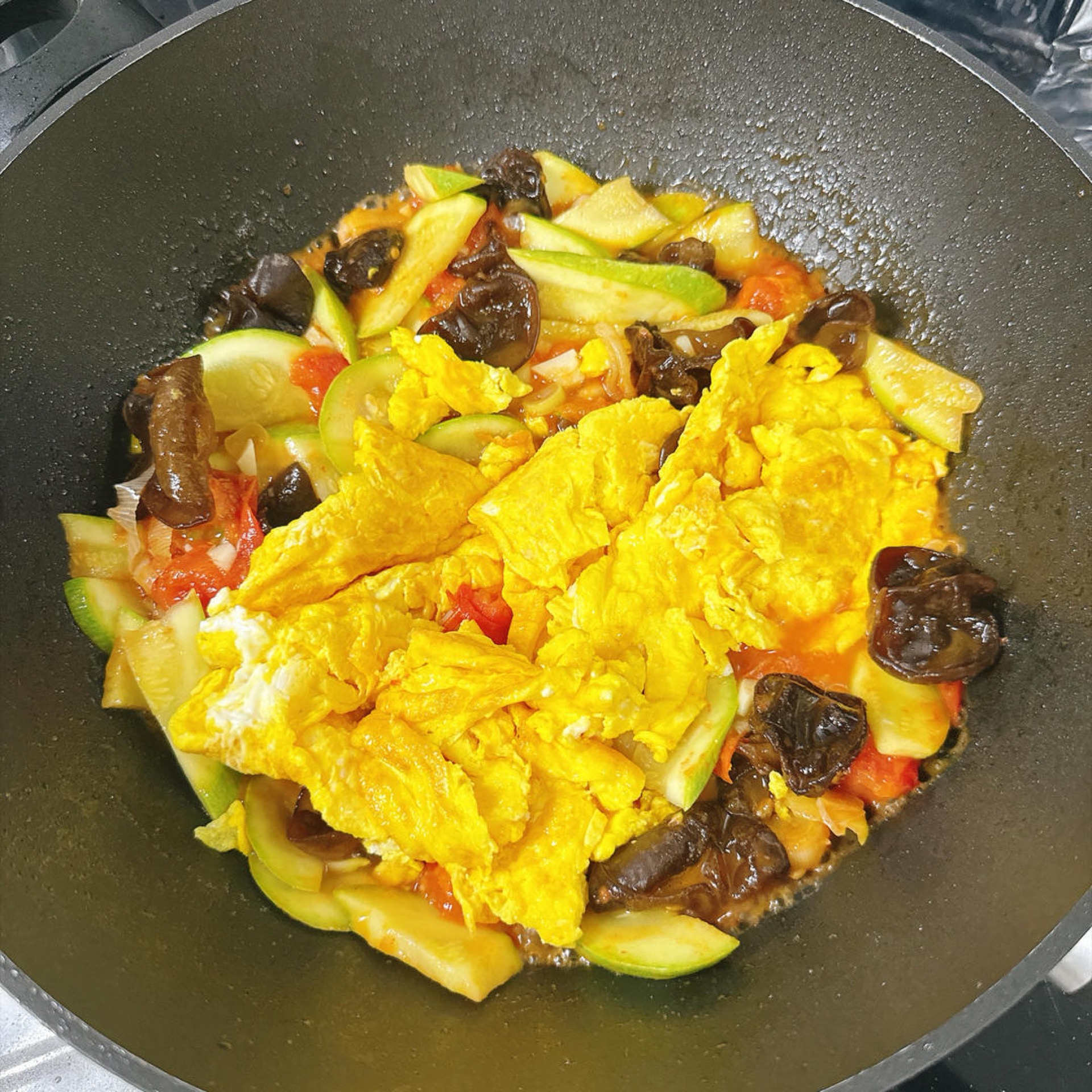 Stir-fry until everything is evenly combined.