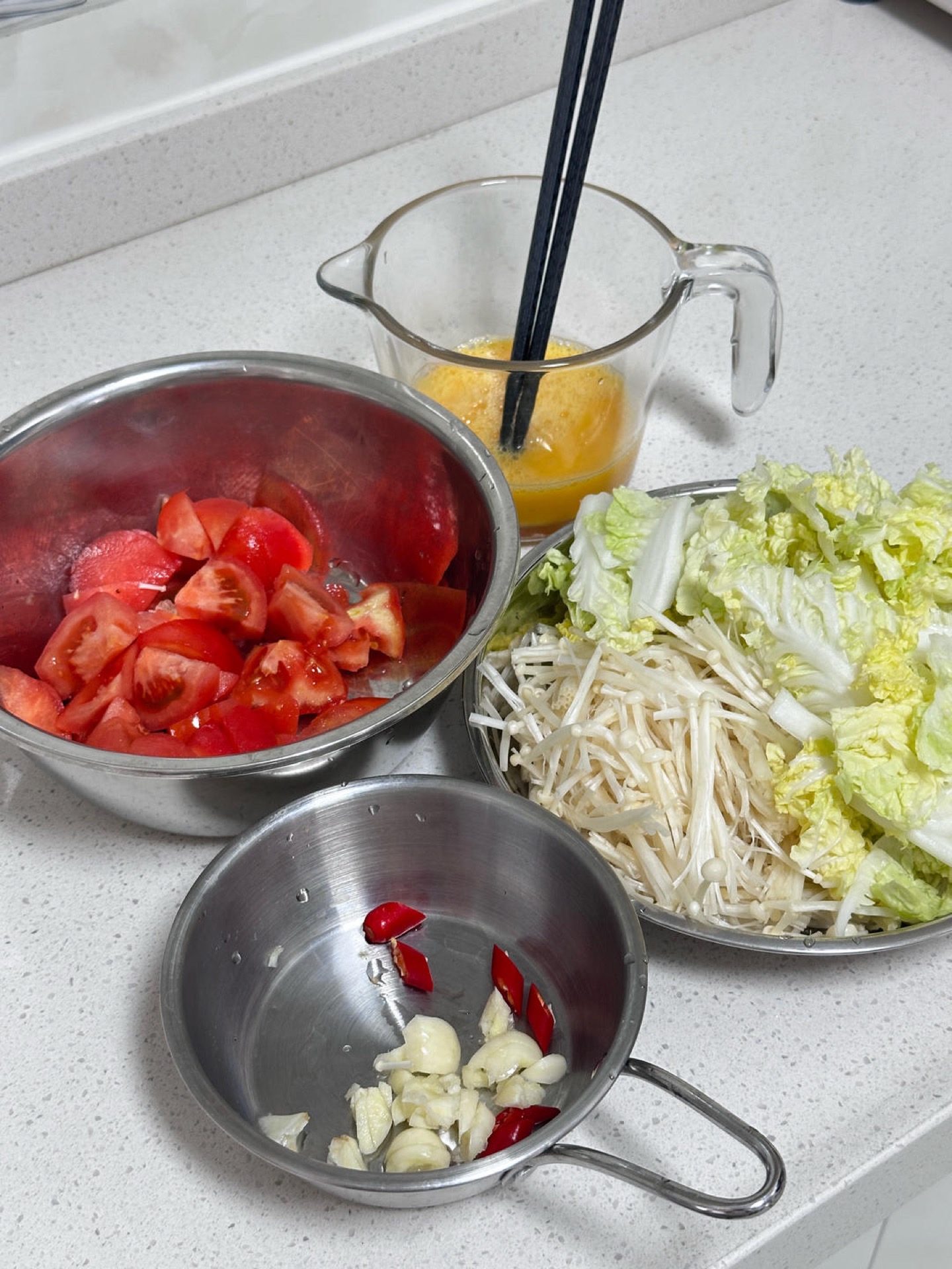Prepare all the ingredients and set them out so everything is ready before you start cooking.